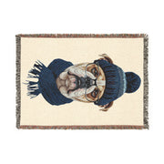 Bulldog in Beanie Woven Blanket | Cozy Dog Portrait Throw