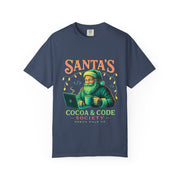 Santa's Cocoa & Code Society T-shirt, Holiday Tee, Xmas Gift, Unisex Garment-Dyed Shirt, Fun Santa Design, Cozy Christmas Apparel