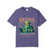 Santa's Cocoa & Code Society T-shirt, Holiday Tee, Xmas Gift, Unisex Garment-Dyed Shirt, Fun Santa Design, Cozy Christmas Apparel