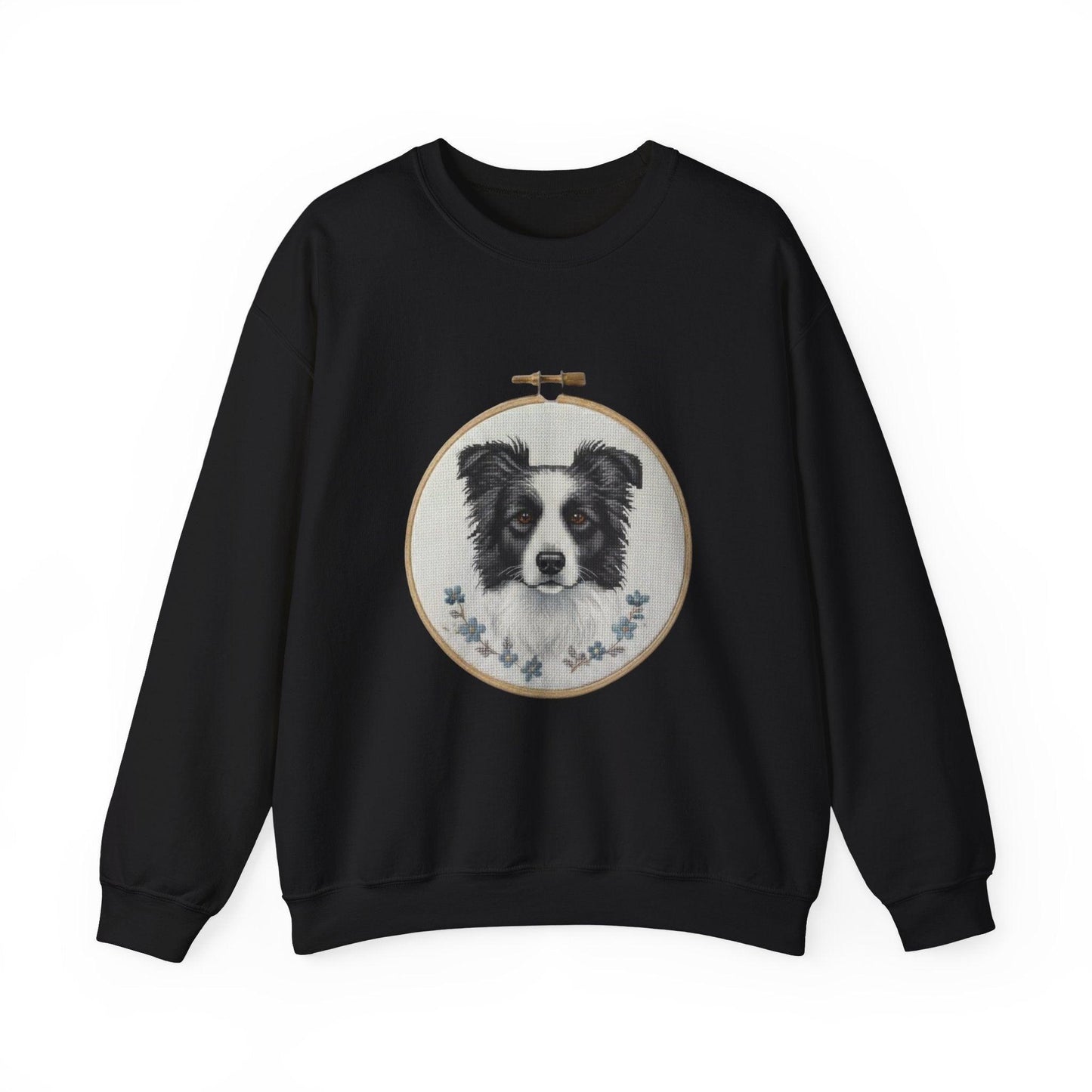 Border Collie Portrait Crewneck Sweatshirt | Embroidery Hoop Dog Design