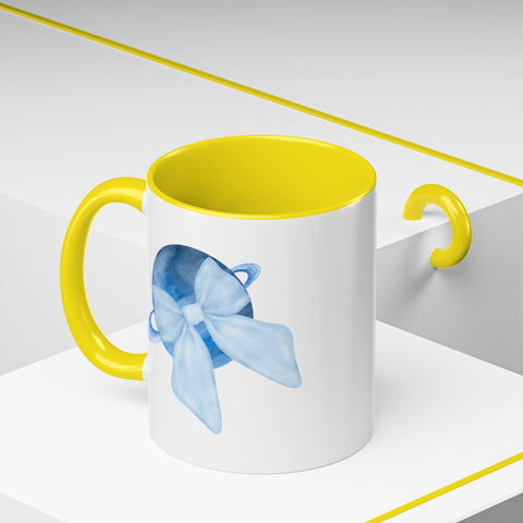 Blue Saturn Wrapped In A Blue Bow Accent Coffee Mug