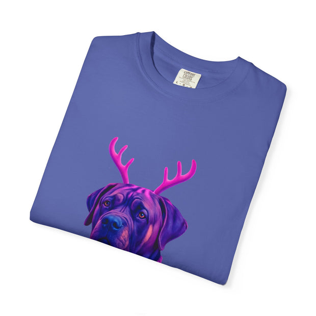 Neon English Mastiff Dog with Antlers T-Shirt | Christmas Sweater Lights Design