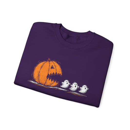 Pumpkin and Ghosts Crewneck Sweatshirt | Halloween Pumpkin Ghost Illustration