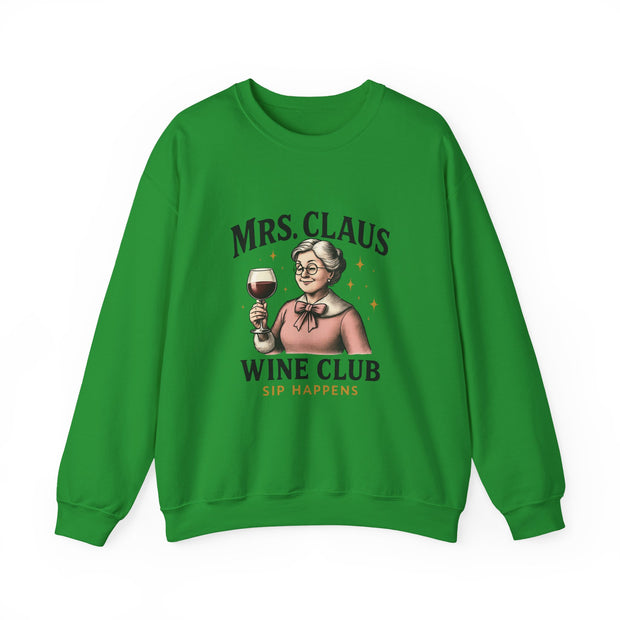 Mrs. Claus Wine Club Sweatshirt - Cozy Gift for Wine Lovers, Holiday Apparel, Funny Christmas Sweatshirt, Sip Happens Fashion