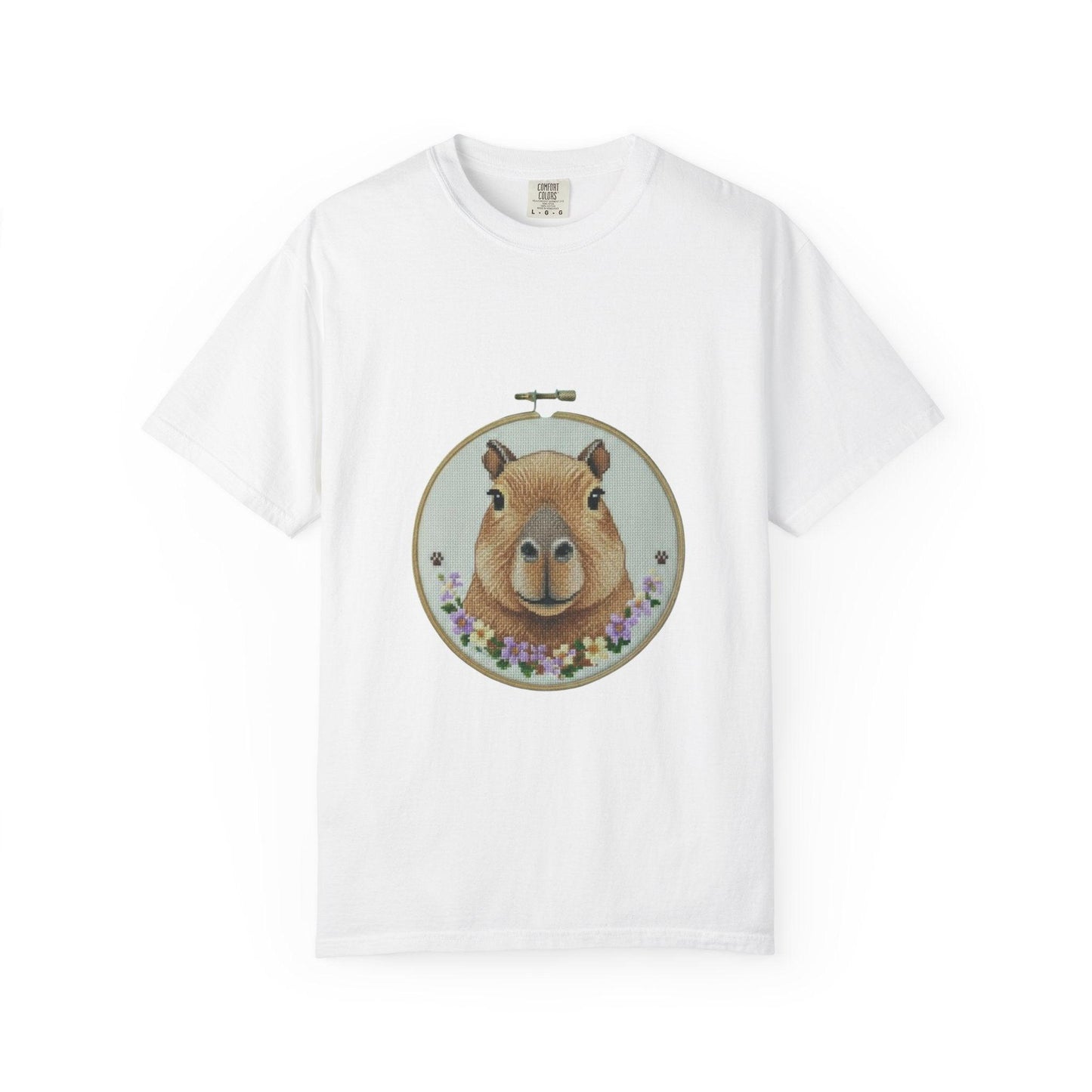 Capybara Portrait T-Shirt | Floral Embroidery Hoop Design