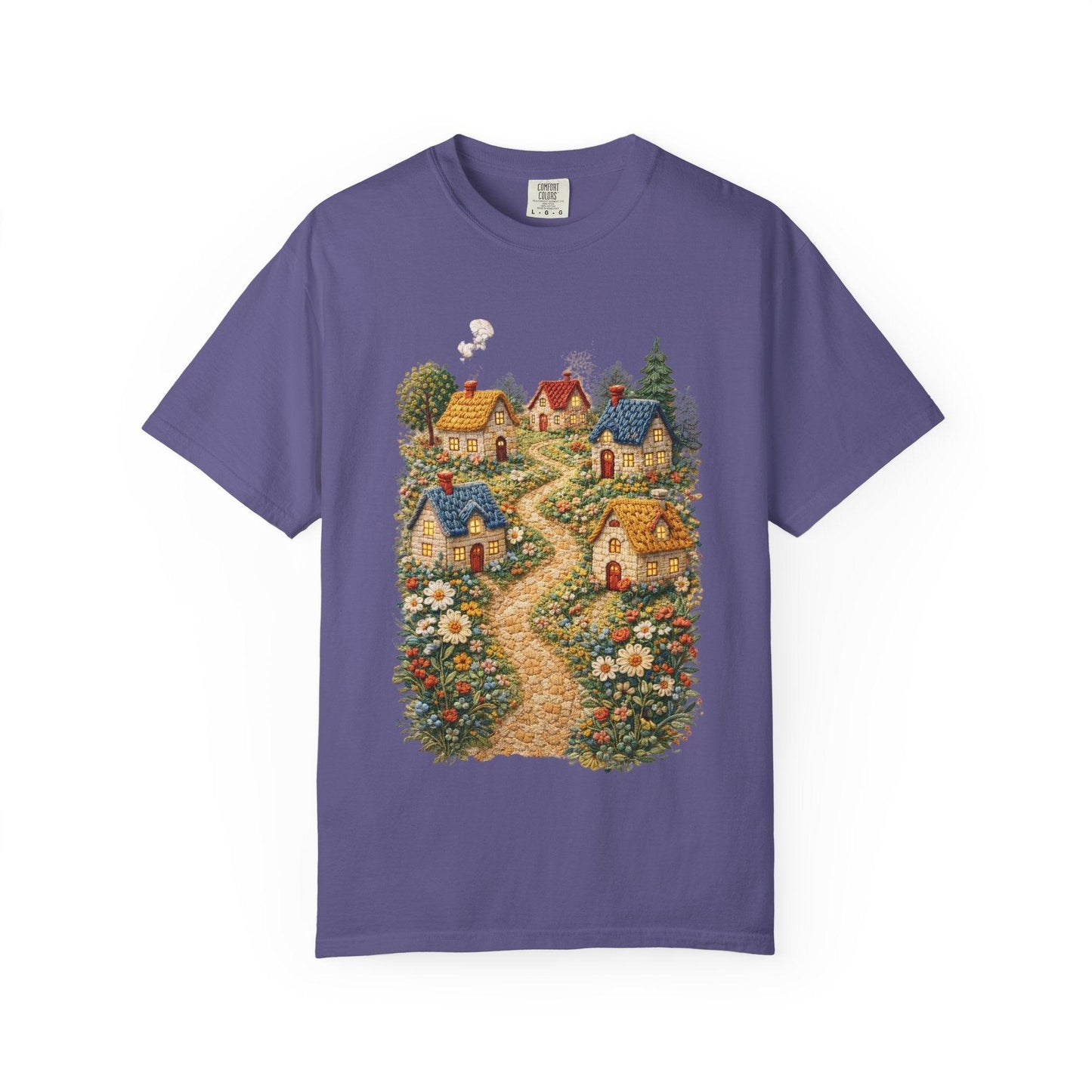 Cottage Garden Path T-shirt | Floral Village Illustration