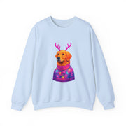 Golden Retriever in Festive Sweater Sweatshirt | Reindeer Antlers Holiday Dog