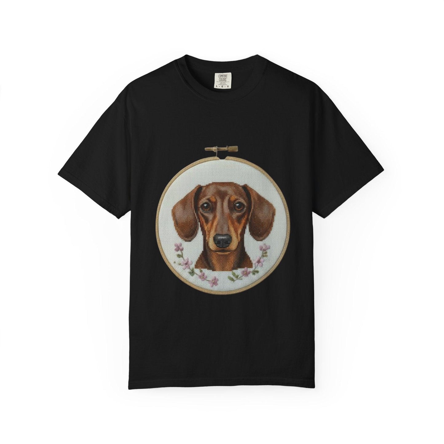 Dachshund Portrait T-shirt | Embroidery Hoop Dog Illustration