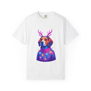 Neon Beagle in Reindeer Antlers T-Shirt | Christmas Dog Sweater Design