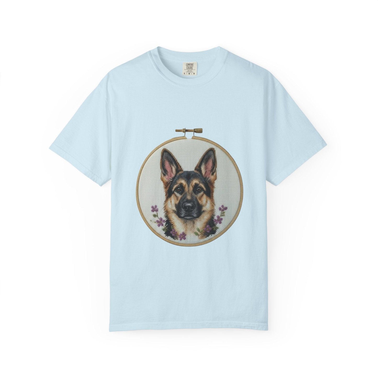 German Shepherd Portrait T-Shirt | Embroidery Hoop Dog Illustration