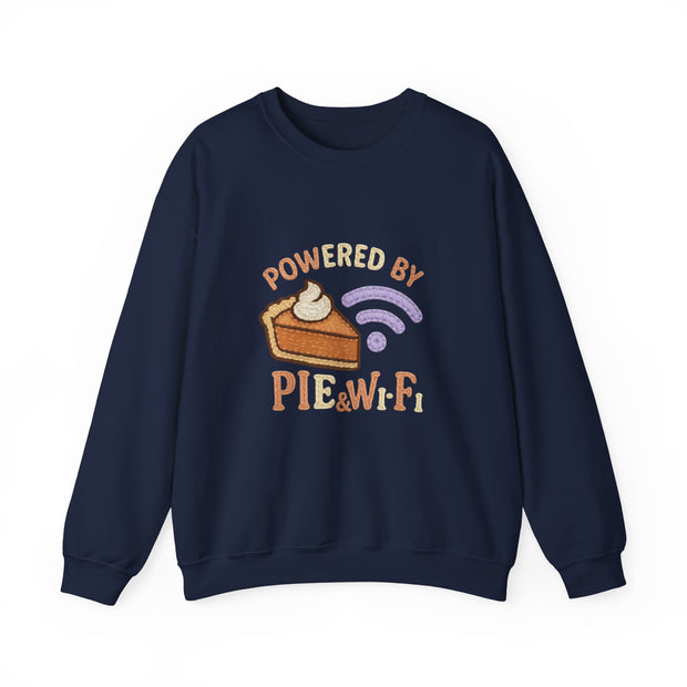 Powered by Pie and Wi-Fi Crewneck Sweatshirt, Cozy Sweatshirt Gift, Funny Thanksgiving Apparel, Comfy Fall Wear, Unisex Sweater