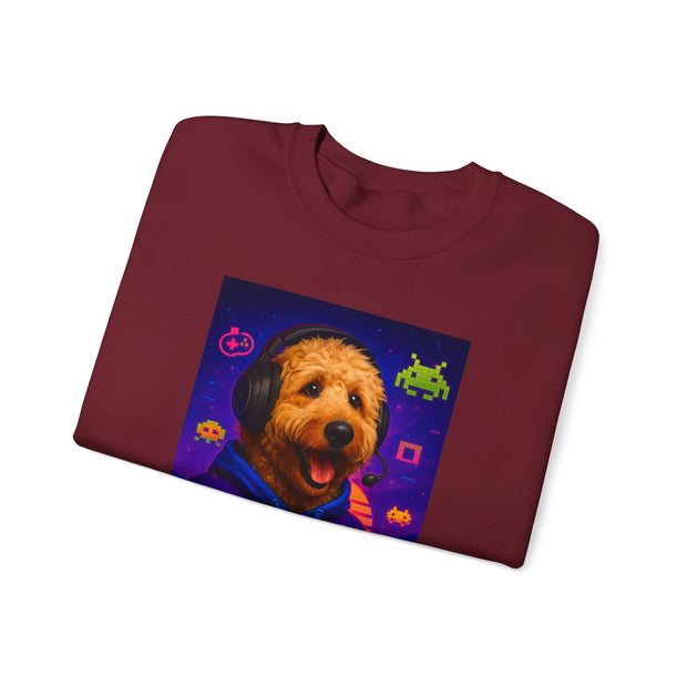 Gaming Golden Doodle Illustration Crewneck Sweatshirt | Retro Arcade Gamer