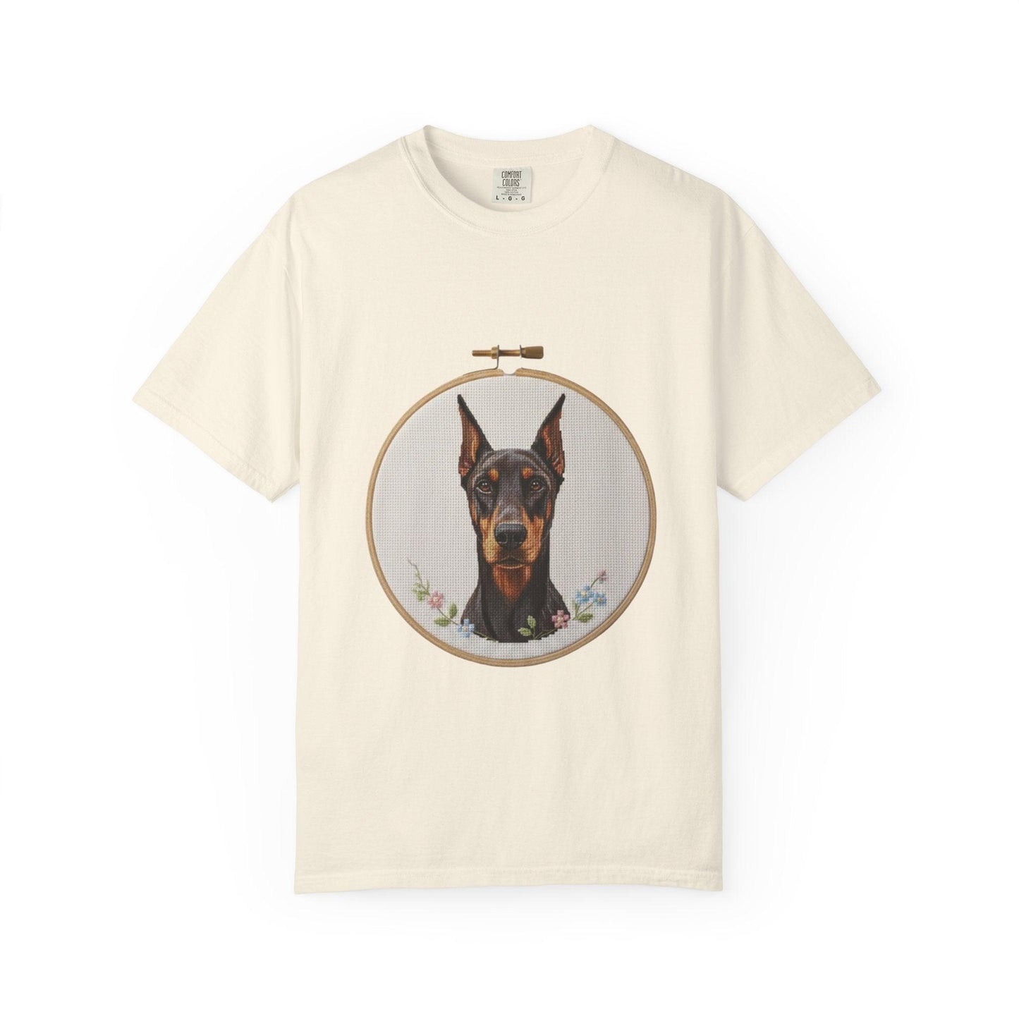 Doberman Portrait T-shirt | Embroidery Hoop Dog Illustration