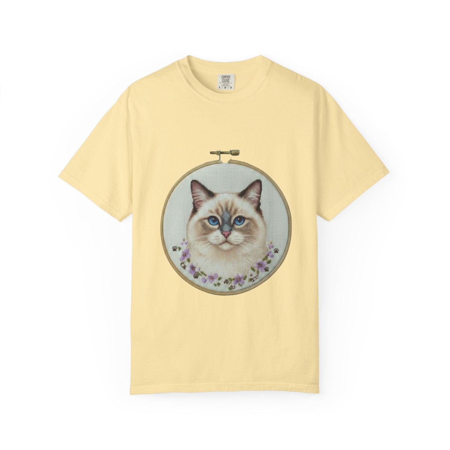 Ragdoll Cat Shirt, Blue Eyed Cat Mom Gift, Cross Stitch Cat Portrait, Embroidered Pet Lover Tee