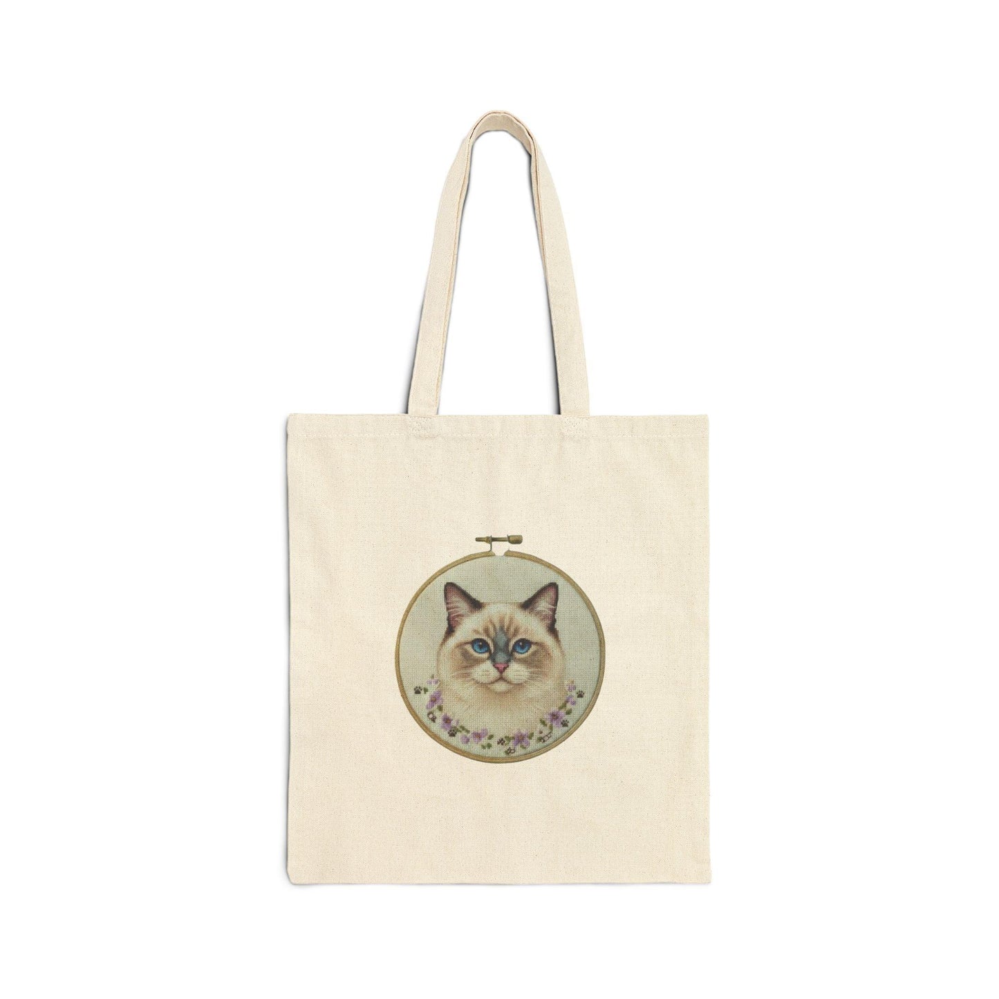 Floral Ragdoll Cat Illustration Tote Bag | Cute Cat Portrait Canvas