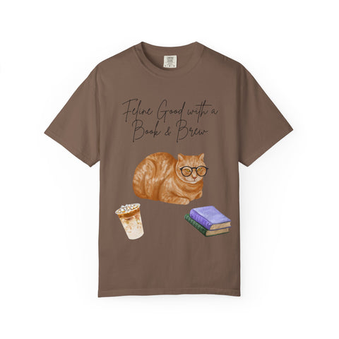 'Feline Good with a Book & Brew' Unisex T-Shirt