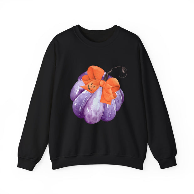 Purple Pumpkin Wrapped In A Bow Unisex Crewneck Sweatshirt