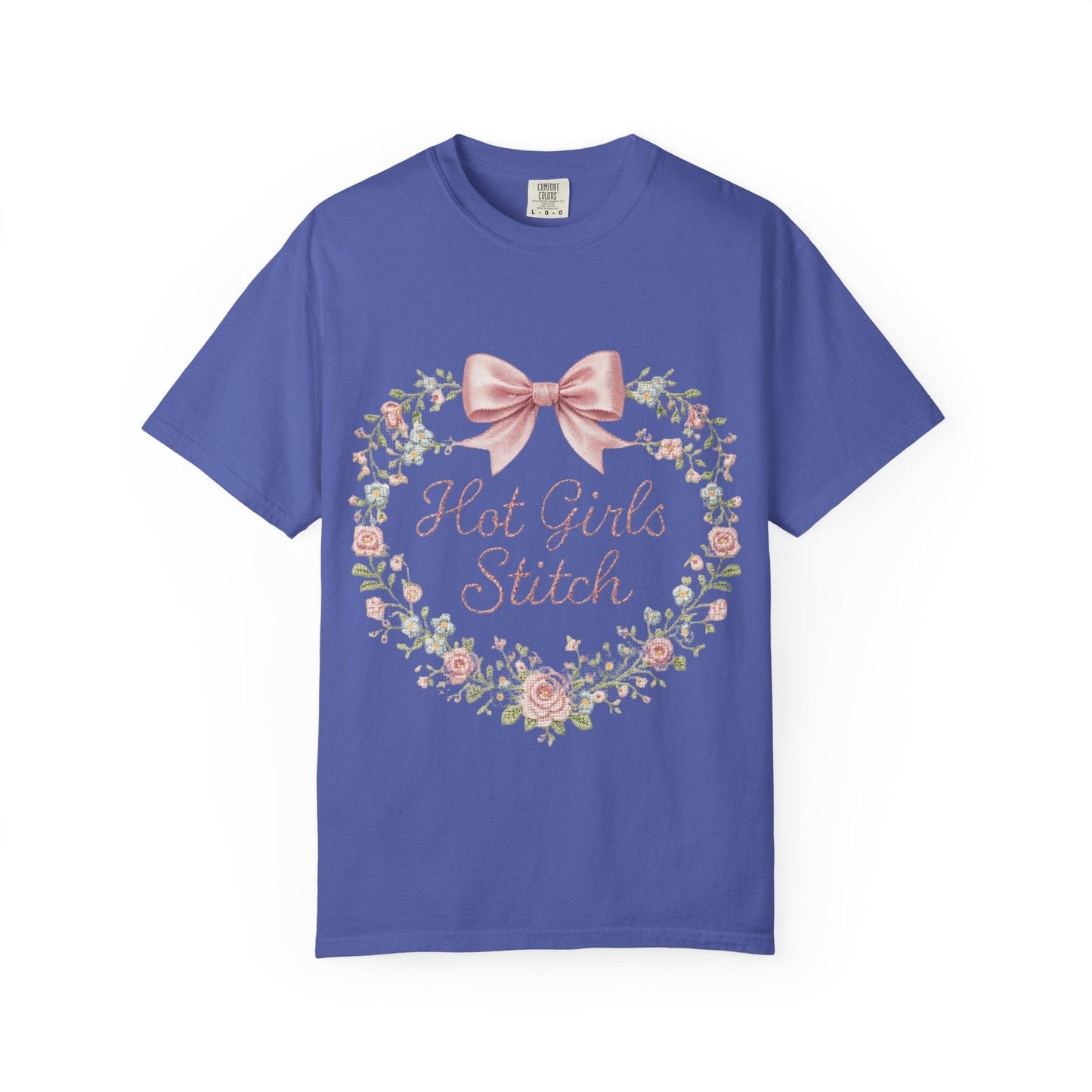 Floral Heart Wreath with Bow T-Shirt | Hot Girls Stitch