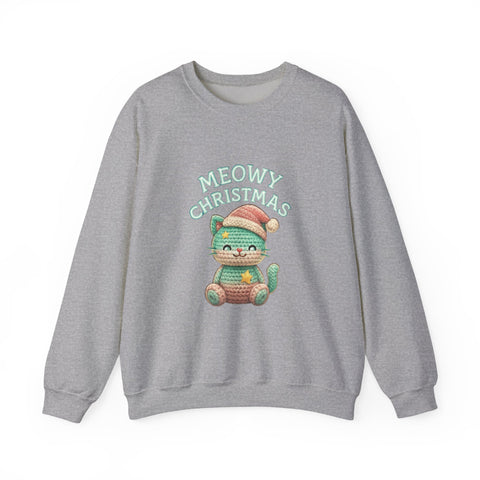 Meowy Christmas Sweatshirt, Cozy Cat Crewneck, Cat Lover Gift, Holiday Apparel, Winter Fashion