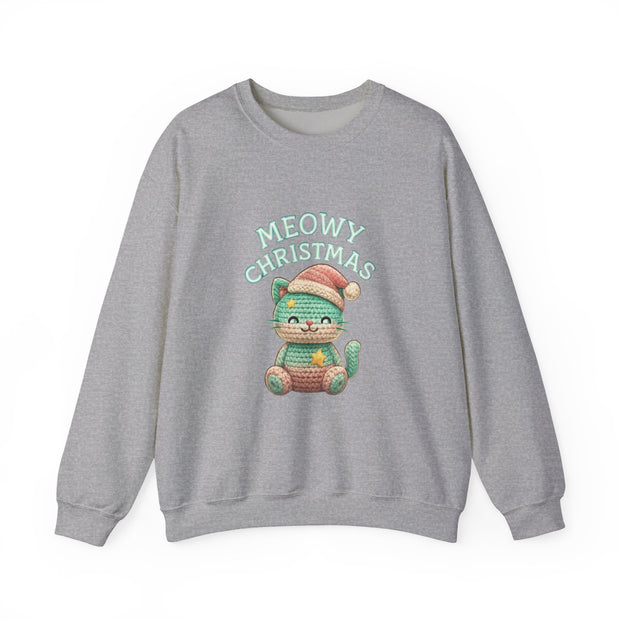 Meowy Christmas Sweatshirt, Cozy Cat Crewneck, Cat Lover Gift, Holiday Apparel, Winter Fashion