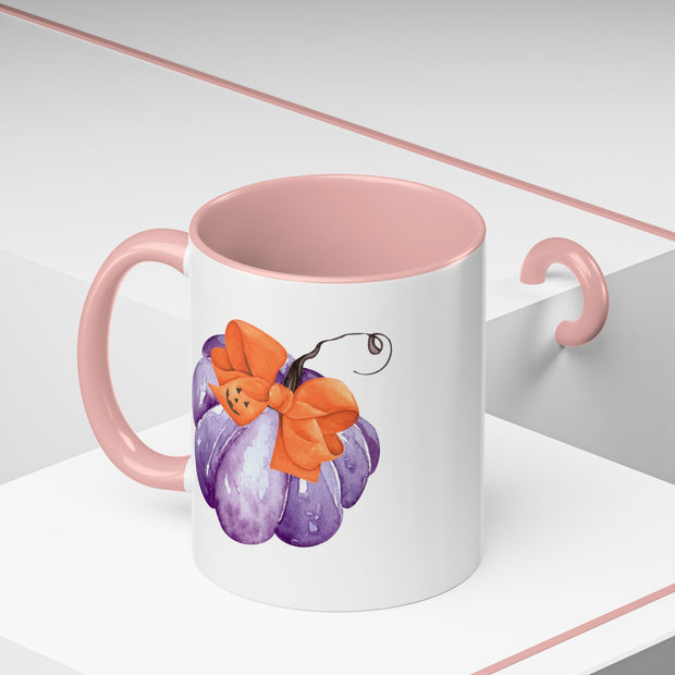 Purple Pumpkin Wrapped In A Bow Accent Coffee Mug