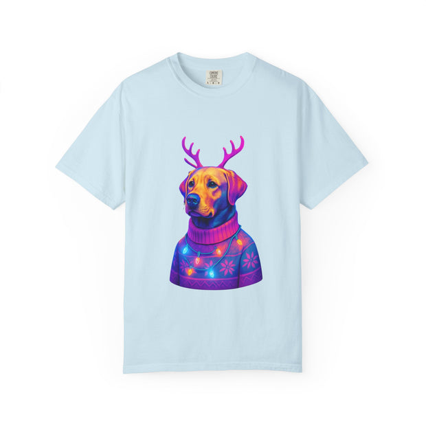 Labrador Retriever with Reindeer Antlers T-Shirt | Neon Holiday Sweater Dog