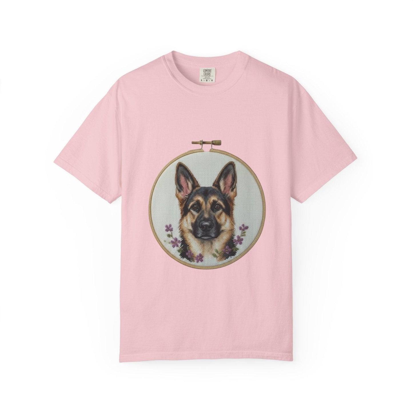 German Shepherd Portrait T-Shirt | Embroidery Hoop Dog Illustration