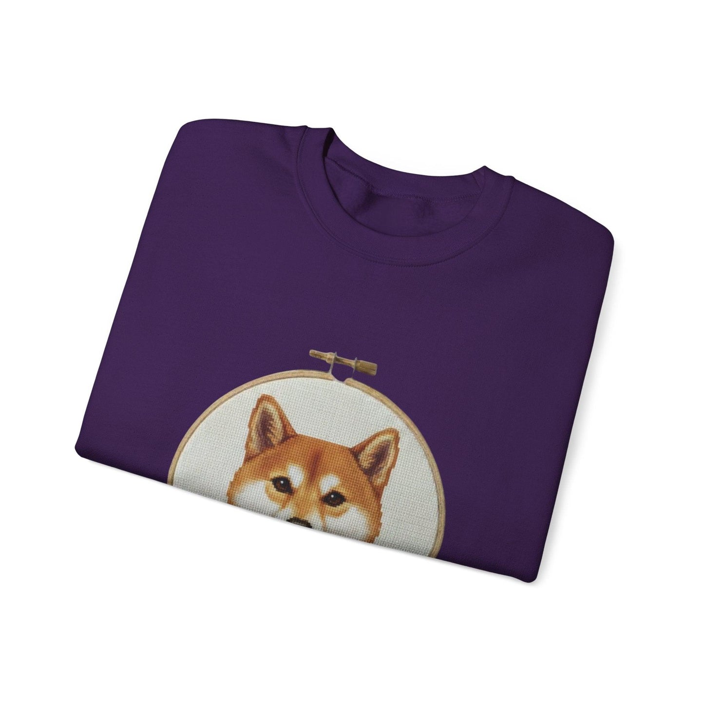 Shiba Inu Portrait Crewneck Sweatshirt | Embroidery Hoop Floral Frame