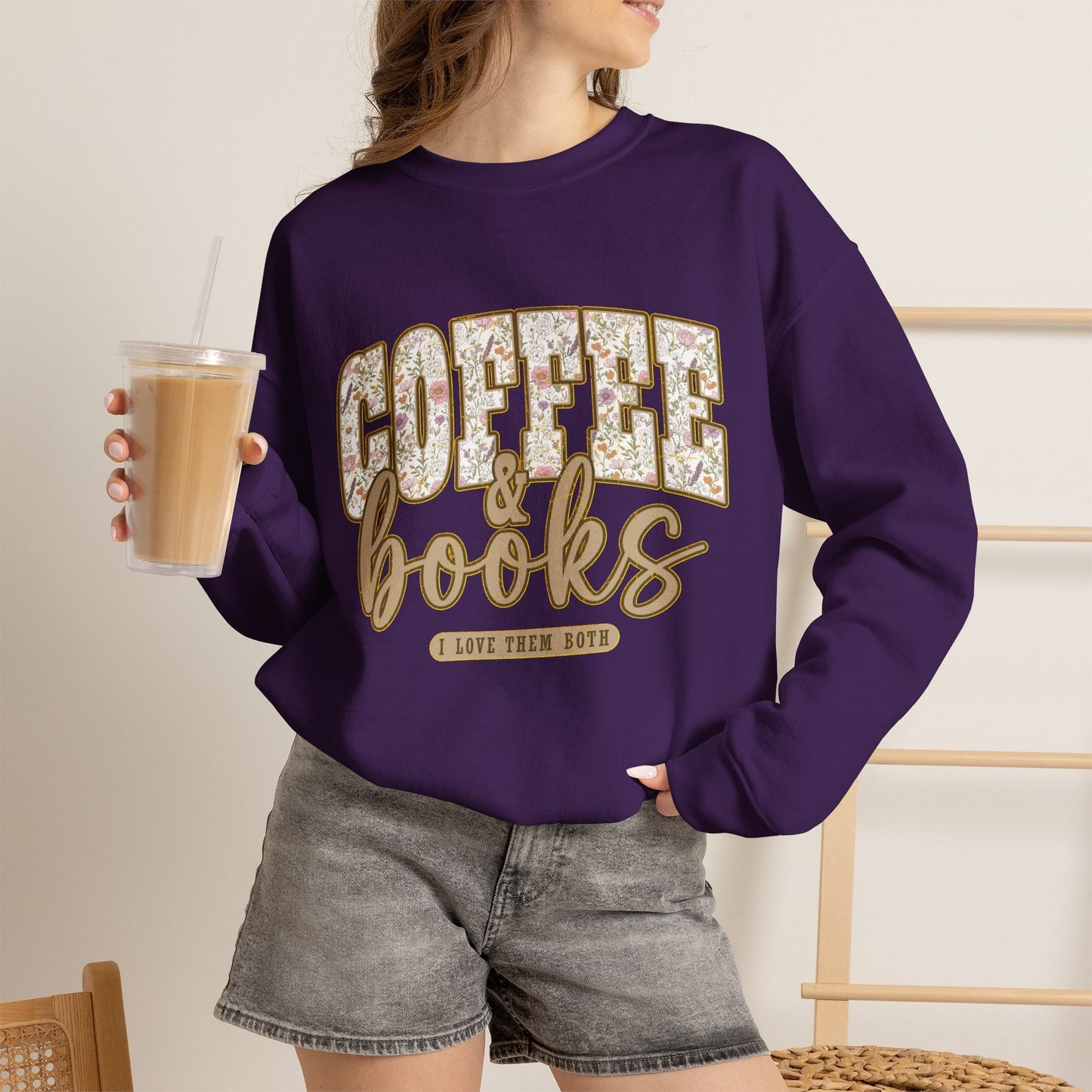 Coffee & Books Crewneck Sweatshirt | Cozy Reading Coffee Shirt