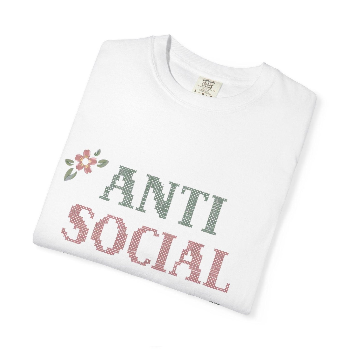 Anti Social Stitch Club T-shirt | Cross Stitch Floral Text Design