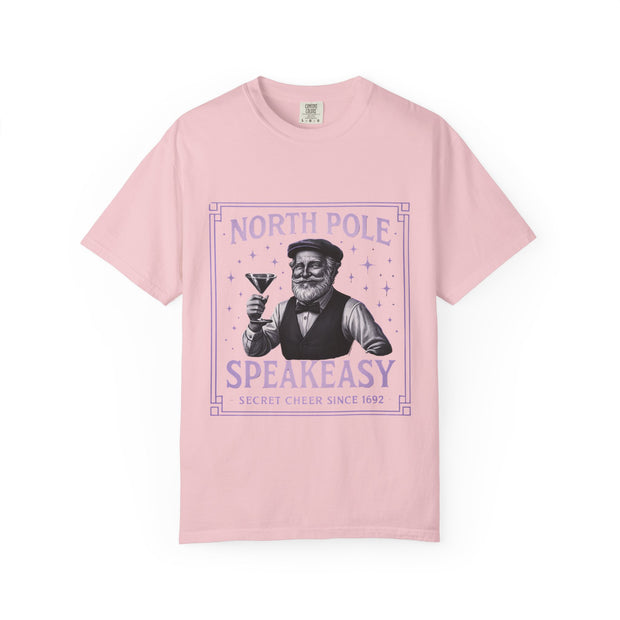 North Pole Speakeasy T-Shirt, Holiday T-Shirt, Unisex Christmas Tee, Vintage Style Tee, Fun Santa Shirt, Festive Gift Idea