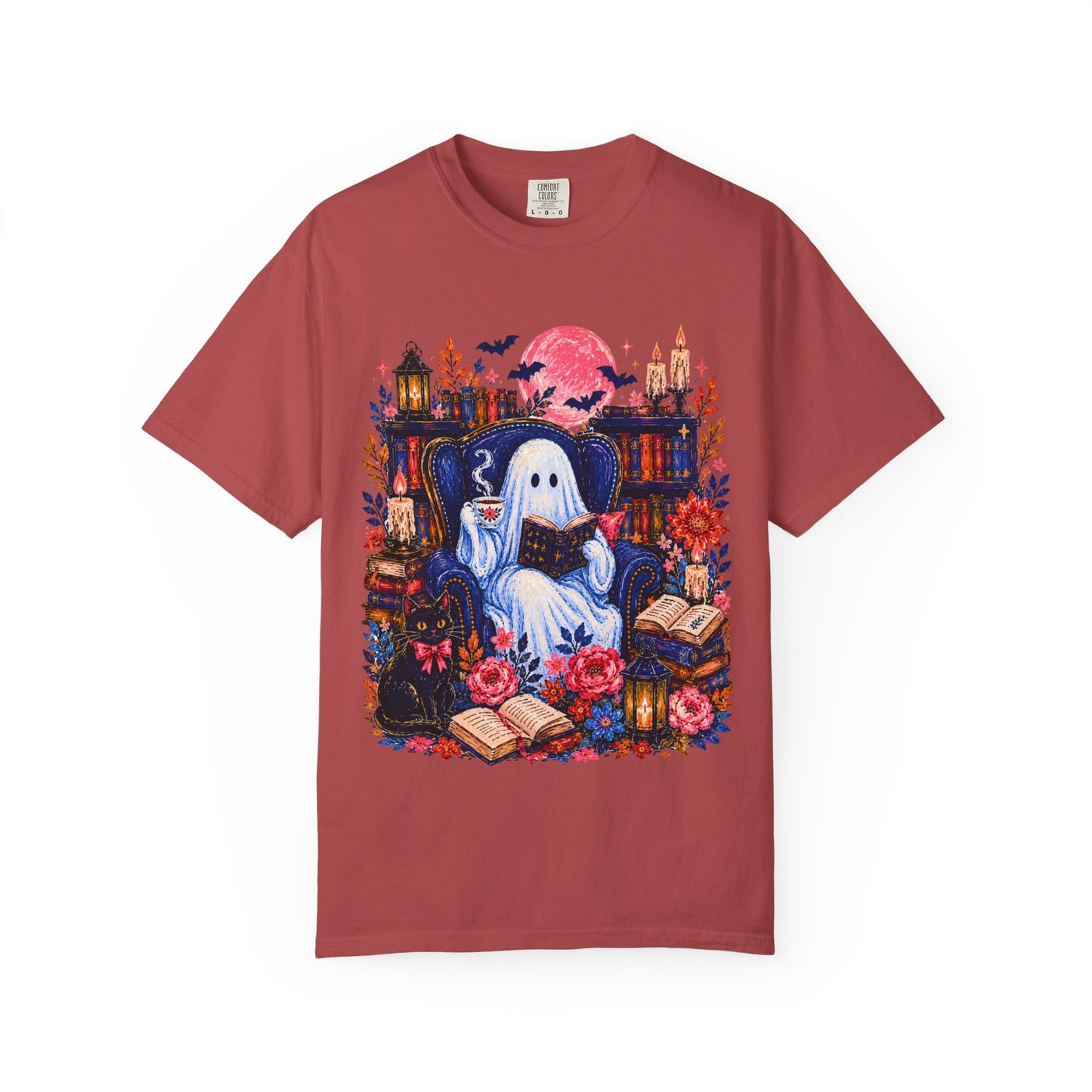 Cozy Reading Ghost T-Shirt | Bookish Halloween Illustration
