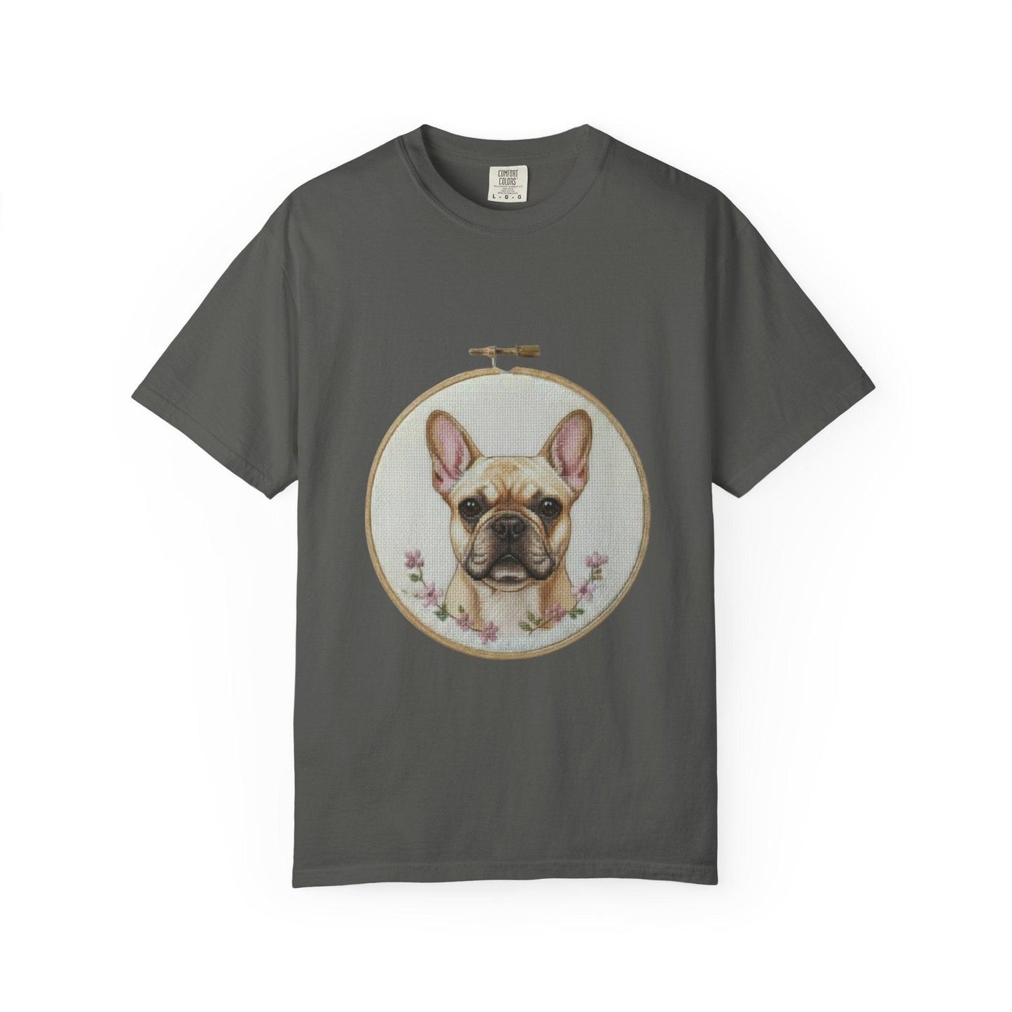 French Bulldog Portrait T-Shirt | Embroidery Hoop Dog Illustration