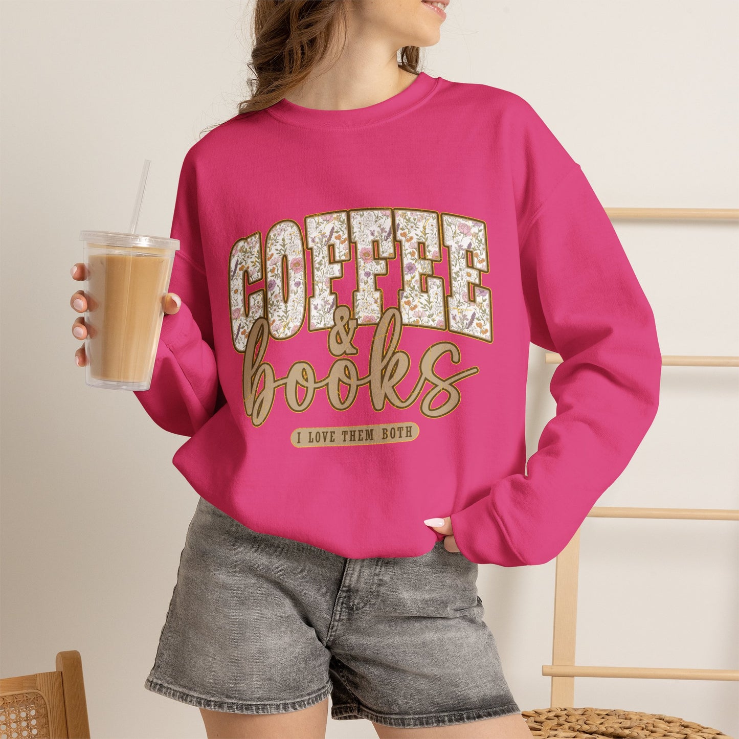 Coffee & Books Crewneck Sweatshirt | Cozy Reading Coffee Shirt