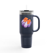 Purple Pumpkin Wrapped In A Bow Insulated Travel Mug, 40oz