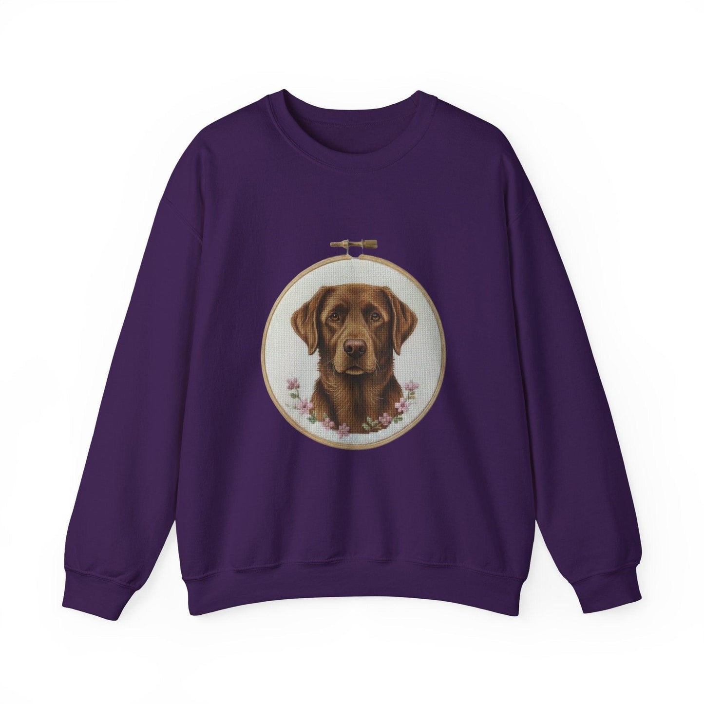 Chocolate Labrador Portrait Sweatshirt | Floral Hoop Embroidery Art