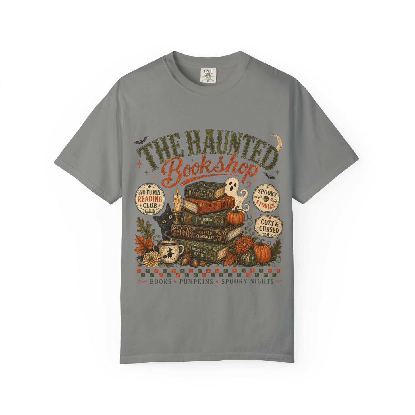 The Haunted Bookshop T-Shirt, Spooky Book Lover Shirt, Cozy Autumn Reading Tee, Halloween Bookstore Graphic, BookTok Reader Gift