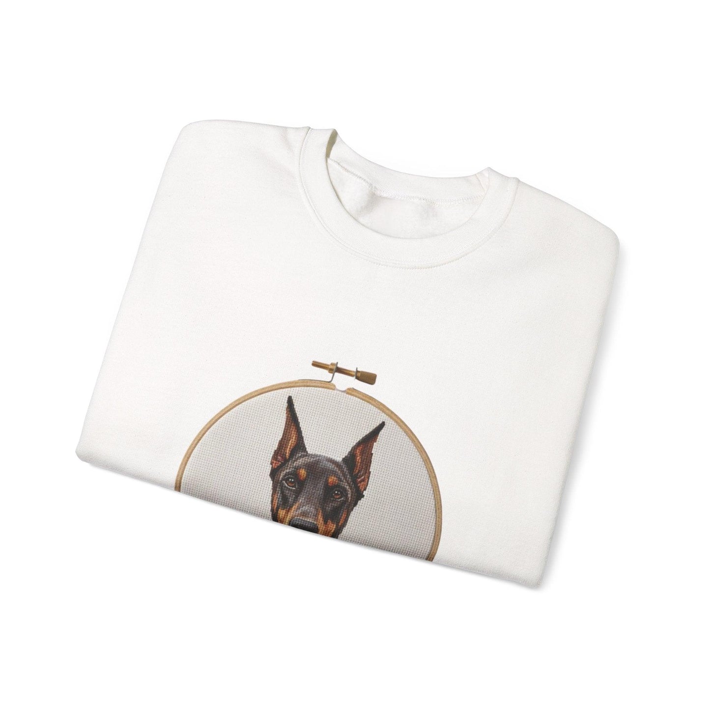 Doberman Portrait Embroidery Hoop Sweatshirt | Dog Face Crewneck