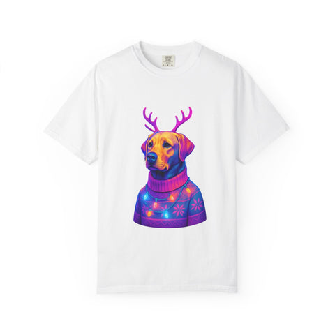 Labrador Retriever with Reindeer Antlers T-Shirt | Neon Holiday Sweater Dog