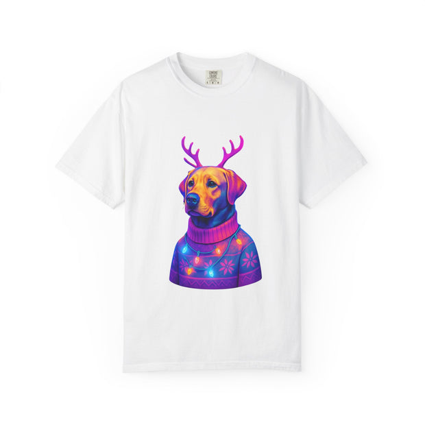 Labrador Retriever with Reindeer Antlers T-Shirt | Neon Holiday Sweater Dog