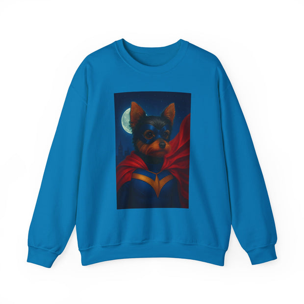 Superhero Yorkie Dog Sweatshirt, Cozy Animal Lover Crewneck, Pet Tribute Apparel, Unique Gift for Dog Lovers, Perfect for Casual Outings