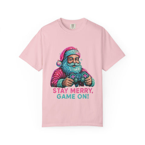 Stay Merry Game On Santa T-Shirt | Christmas Gaming Tee