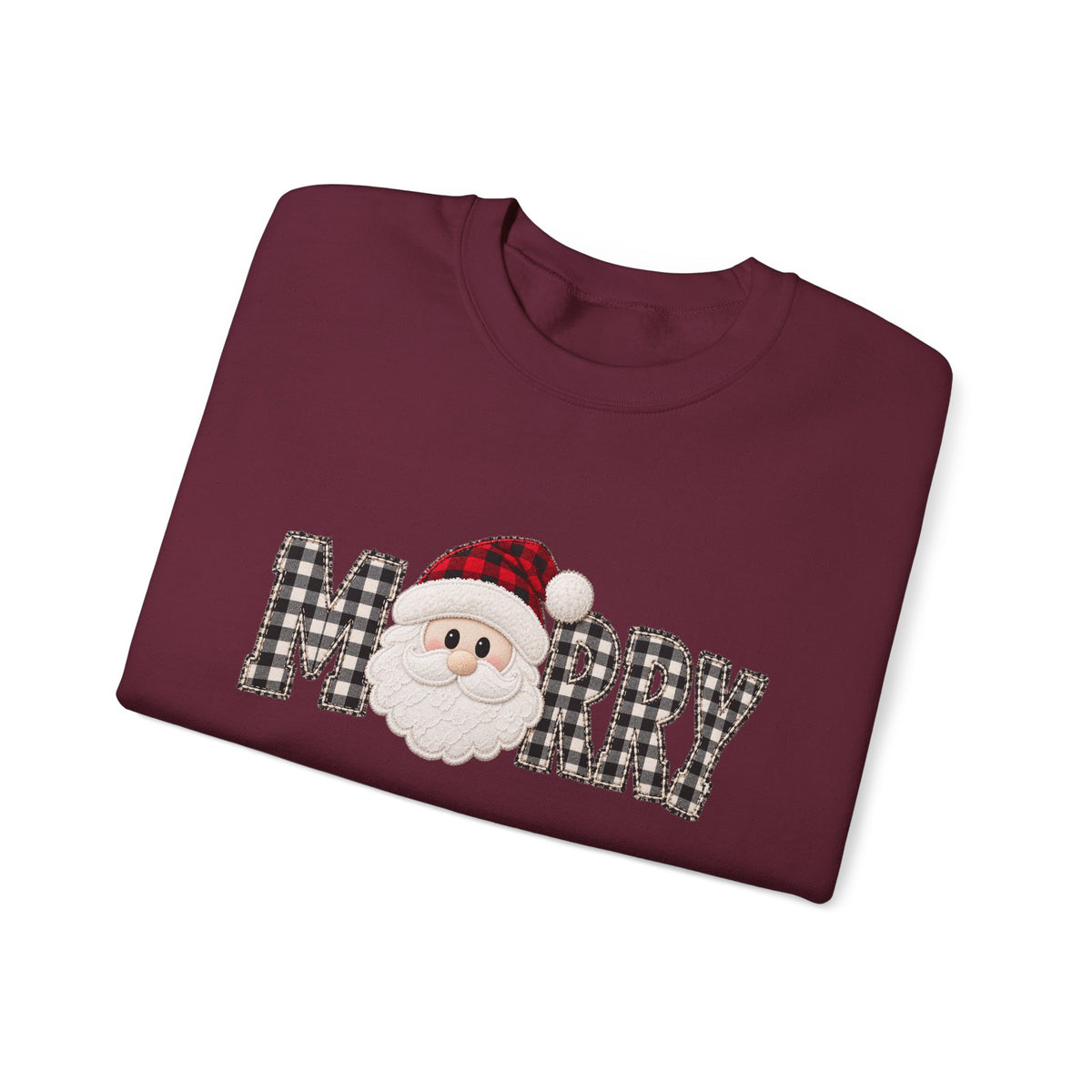 Merry Christmas Sweatshirt, Santa Christmas Crewneck, Plaid Holiday Sweater, Cute Santa Shirt, Cozy Christmas Gift for Her