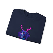 German Shorthaired Pointer with Reindeer Antlers Crewneck Sweatshirt | Neon Holiday Sweater Illustration