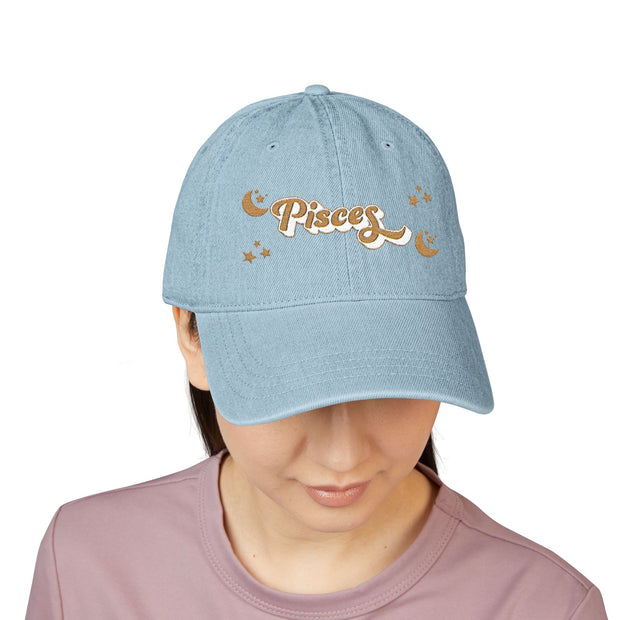 'Pisces' Denim Embroidered Cap