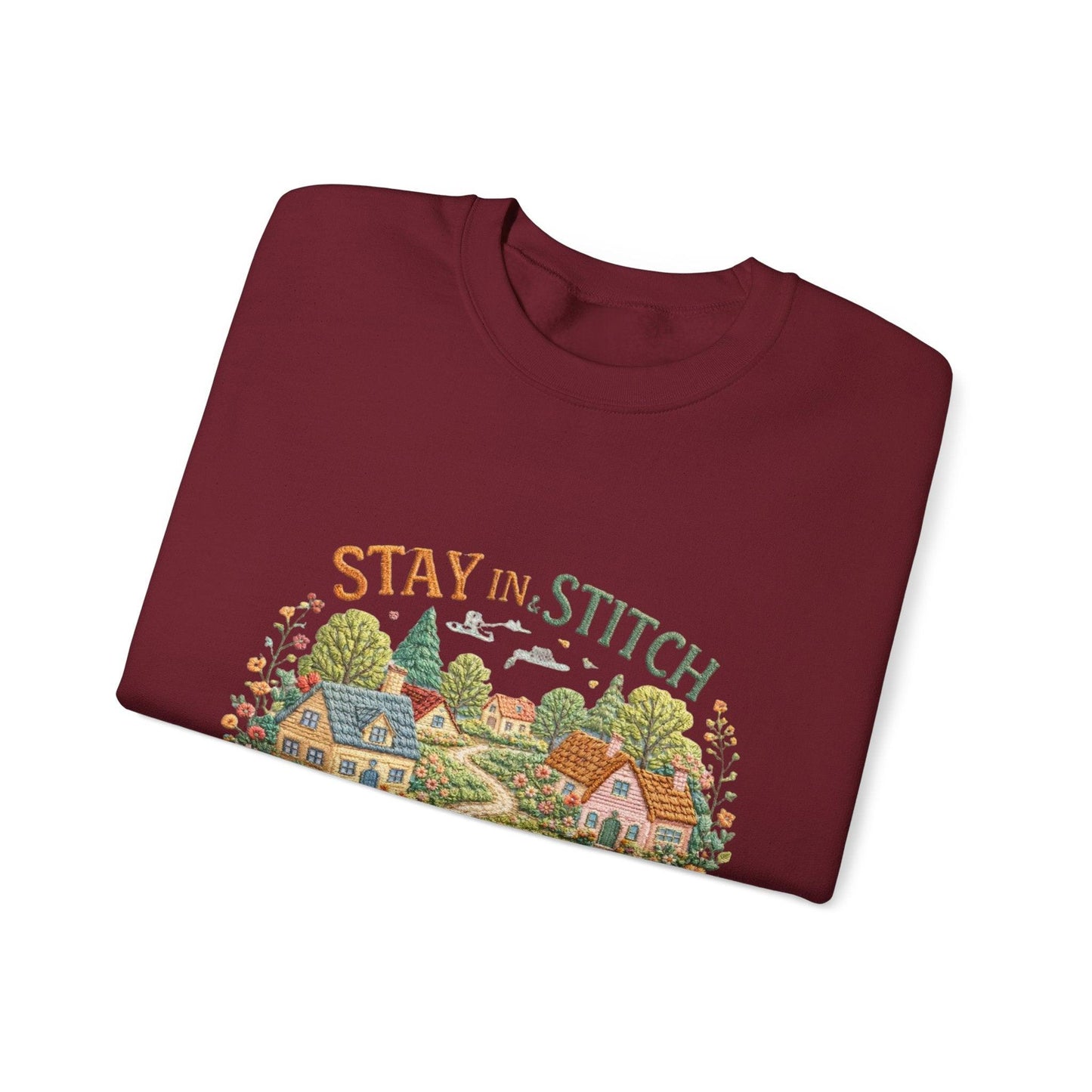 Stay in Stitch cottage garden Sweatshirt | cozy village embroidery design