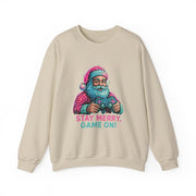 Santa with Game Controller Crewneck, Stay Merry Game On Holiday Sweatshirt