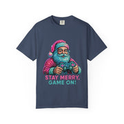 Stay Merry Game On Santa T-Shirt | Christmas Gaming Tee