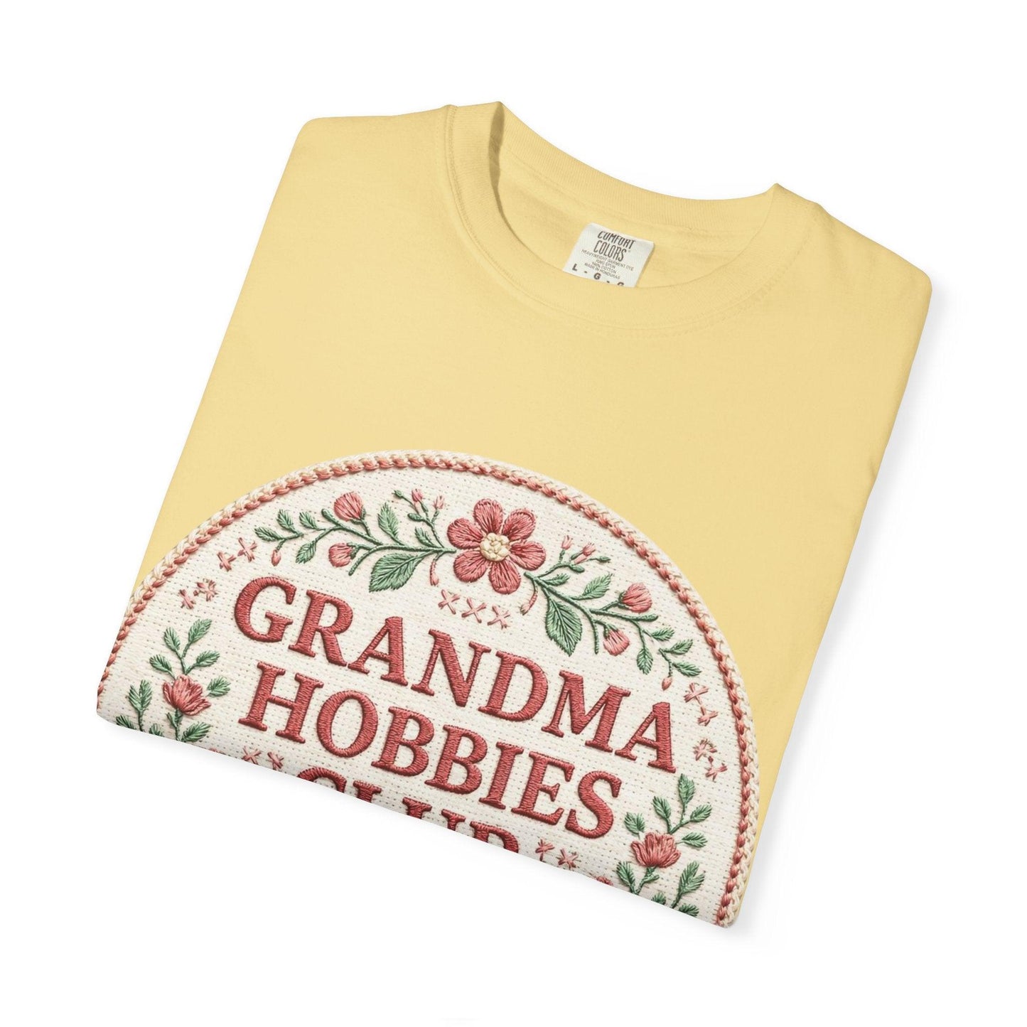 Grandma Hobbies Club T-shirt | Floral Needlework Scissors Embroidery Design
