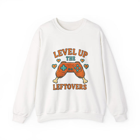 Funny Gamer Sweatshirt, Level Up Leftovers Crewneck, Gifts for Gamers, Casual Wear, Thanksgiving Sweatshirt, Cute Holiday Apparel